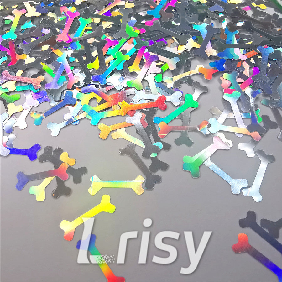 10mm Holographic Silver Bone Shaped Glitter LB0100