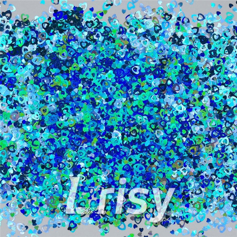 4mm Holographic Sky Blue Hollow Out Heart Shaped Glitter LB0700