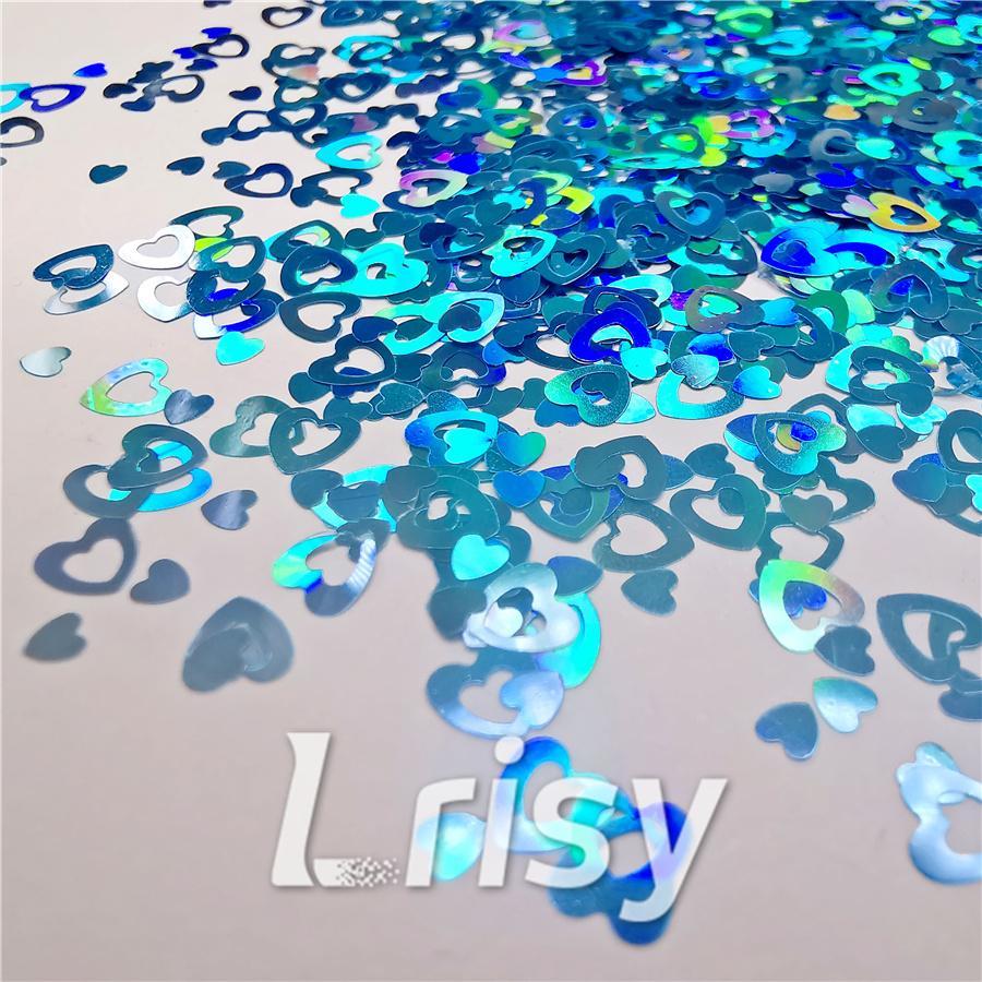 4mm Holographic Sky Blue Hollow Out Heart Shaped Glitter LB0700