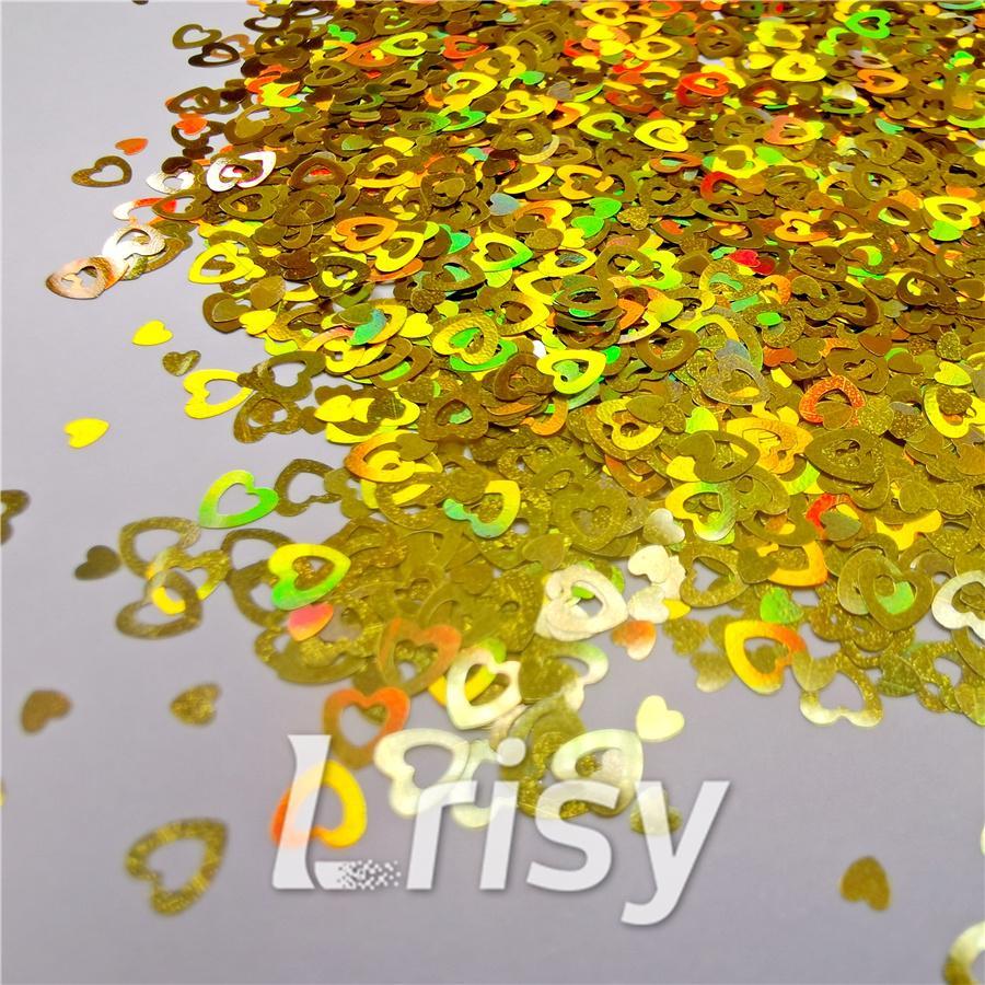 4mm Holographic Gold Hollow Out Heart Shaped Glitter LB0210