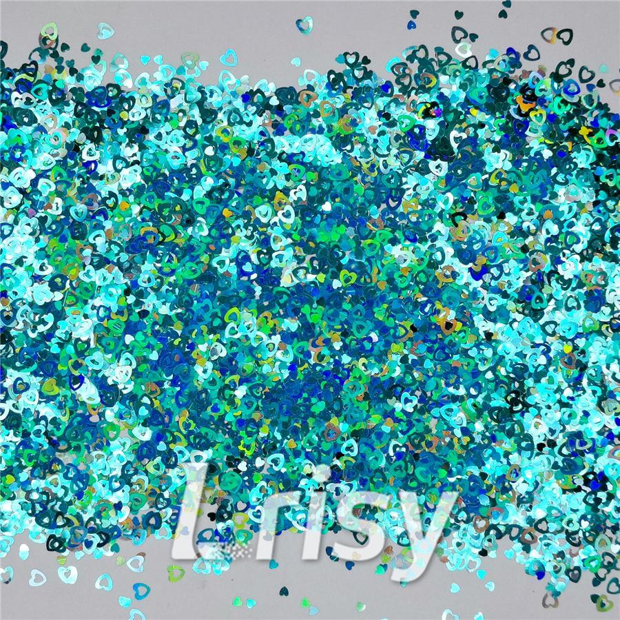 4mm Holographic Teal Green Hollow Out Heart Shaped Glitter LB0702