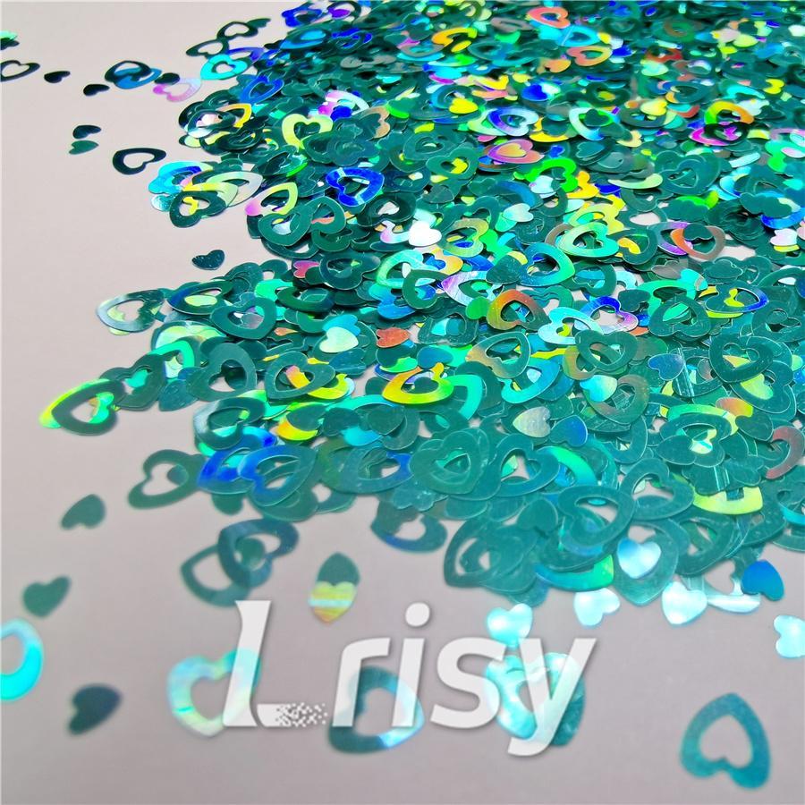 4mm Holographic Teal Green Hollow Out Heart Shaped Glitter LB0702