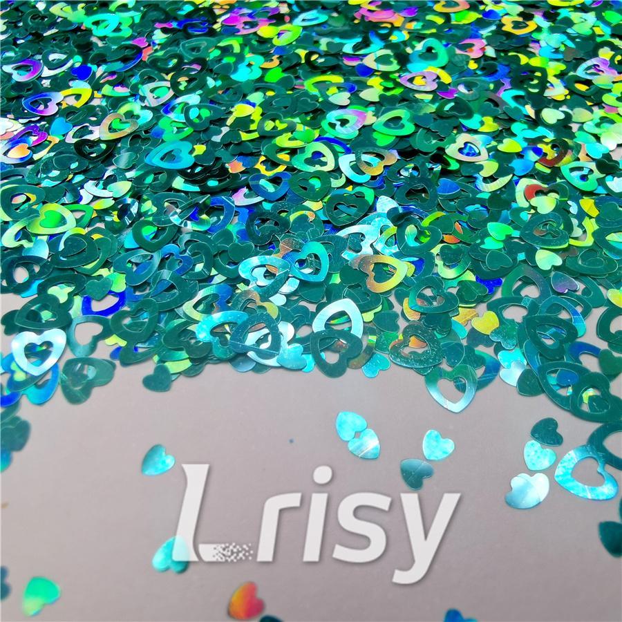 4mm Holographic Teal Green Hollow Out Heart Shaped Glitter LB0702
