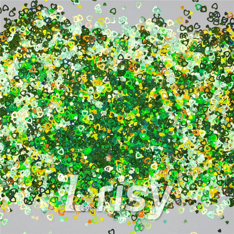 4mm Holographic Green Hollow Out Heart Shaped Glitter LB0601