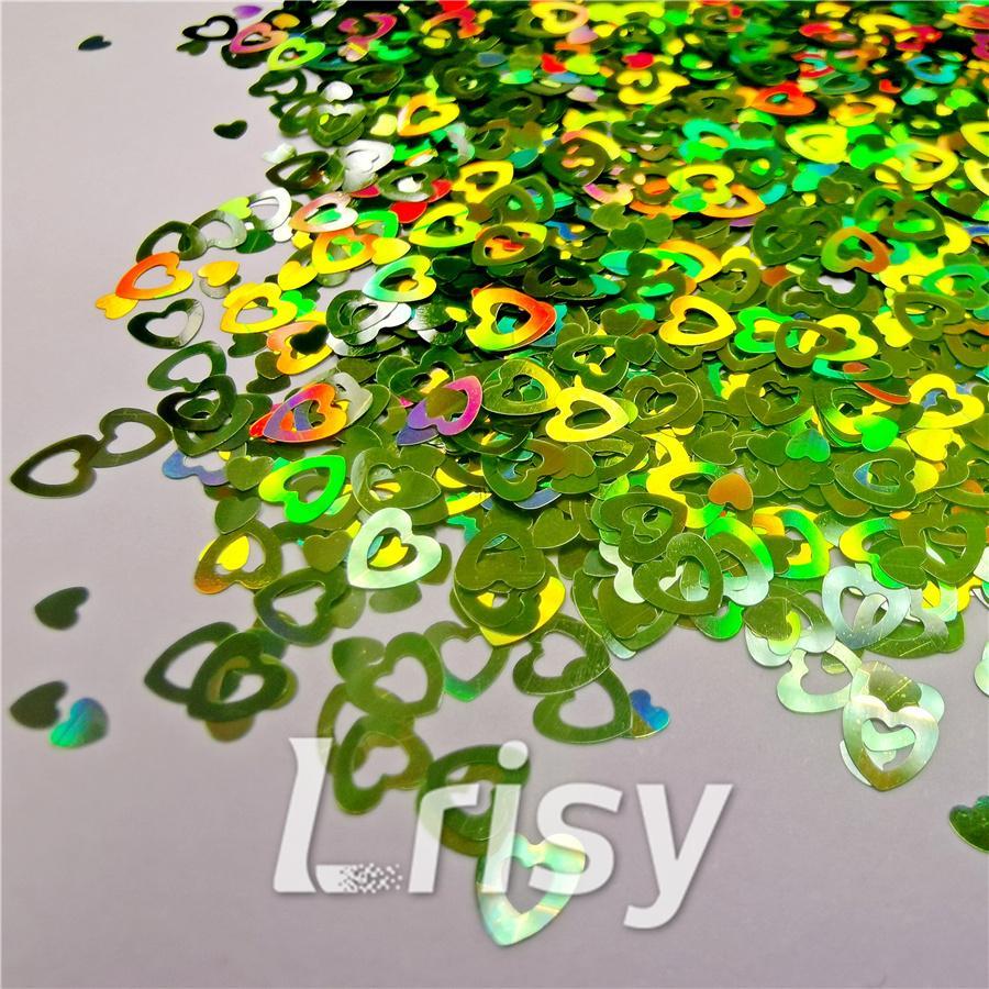 4mm Holographic Green Hollow Out Heart Shaped Glitter LB0601