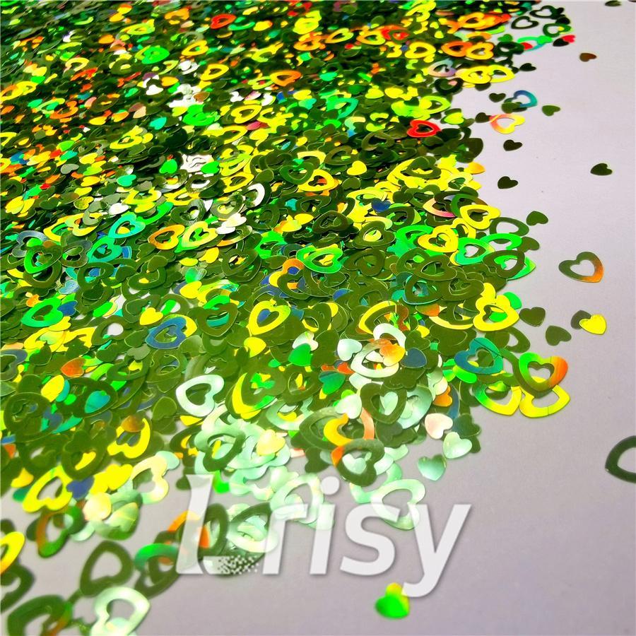 4mm Holographic Green Hollow Out Heart Shaped Glitter LB0601