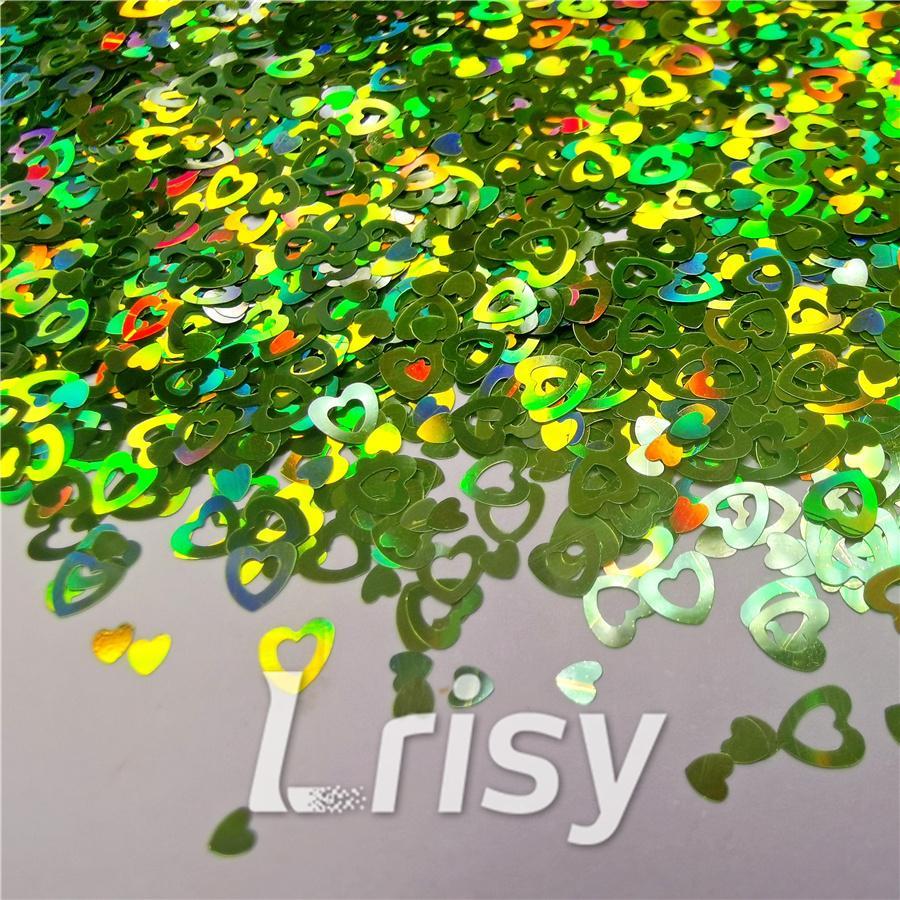 4mm Holographic Green Hollow Out Heart Shaped Glitter LB0601
