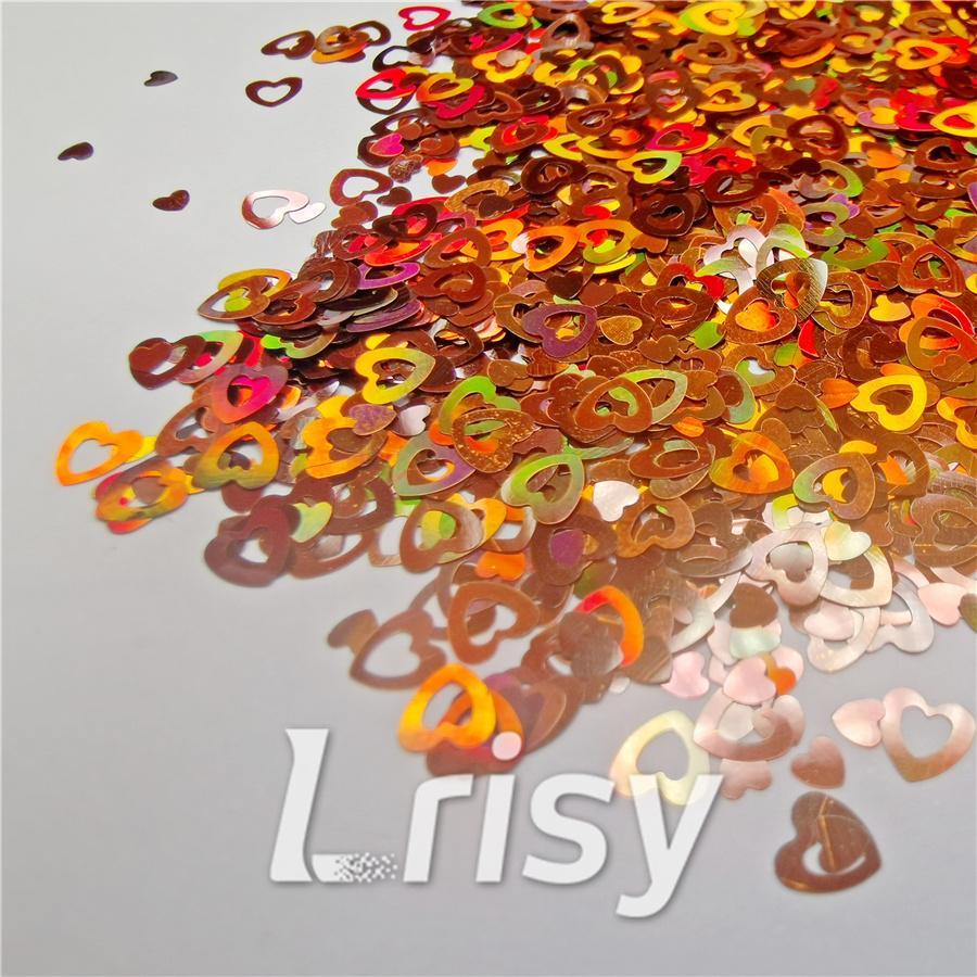 4mm Holographic Bronze Hollow Out Heart Shaped Glitter LB0402