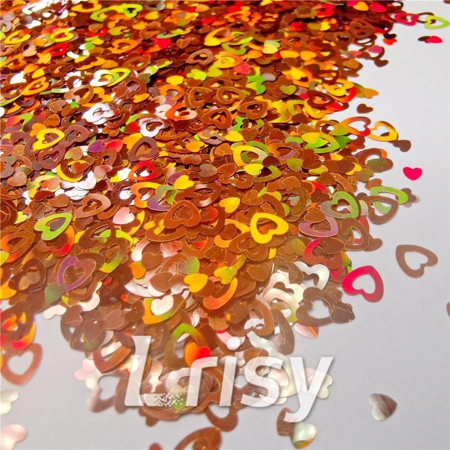 4mm Holographic Bronze Hollow Out Heart Shaped Glitter LB0402