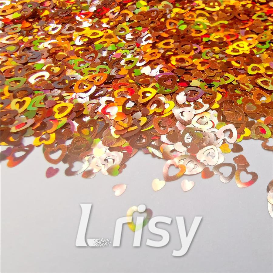 4mm Holographic Bronze Hollow Out Heart Shaped Glitter LB0402