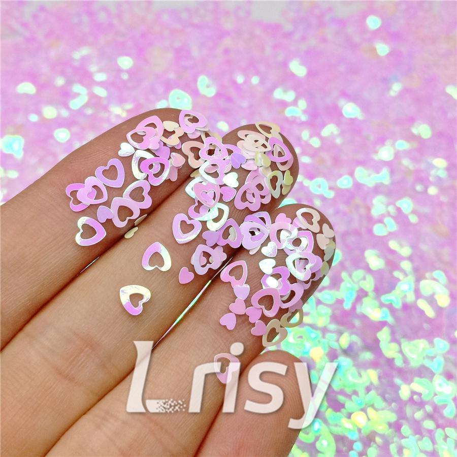4mm Hollow Out Heart Shaped Dream Pink Iridescent Glitter C003R