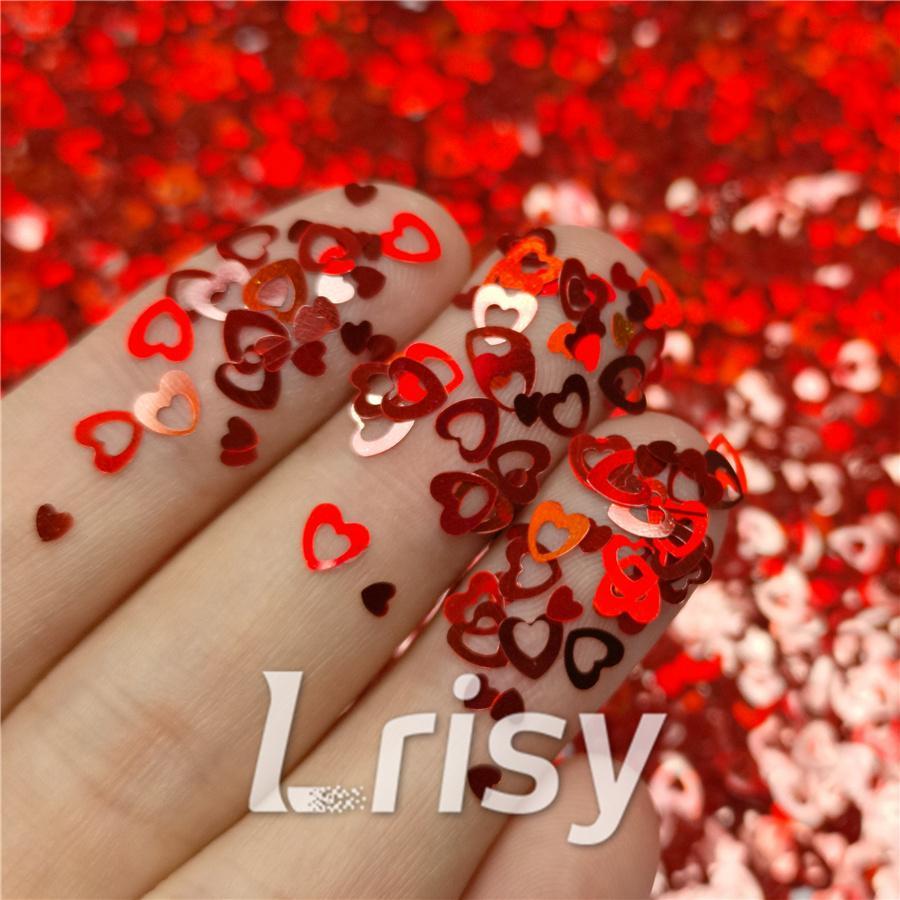 4mm Holographic Red Hollow Out Heart Shaped Glitter LB0300