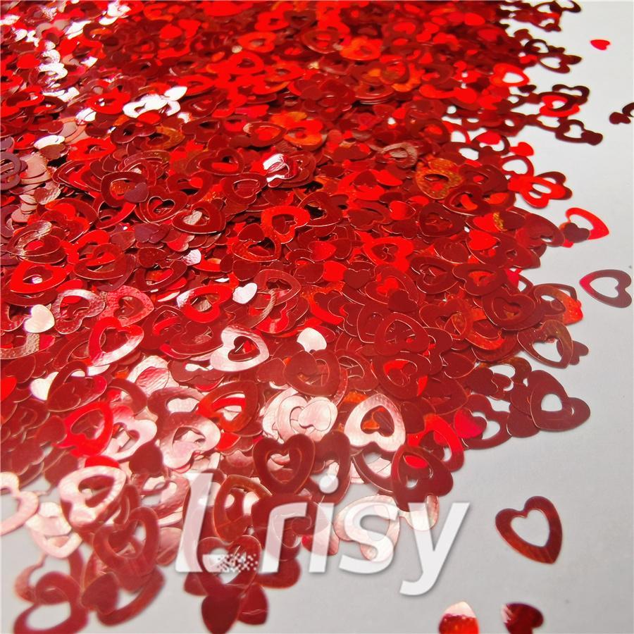 4mm Holographic Red Hollow Out Heart Shaped Glitter LB0300