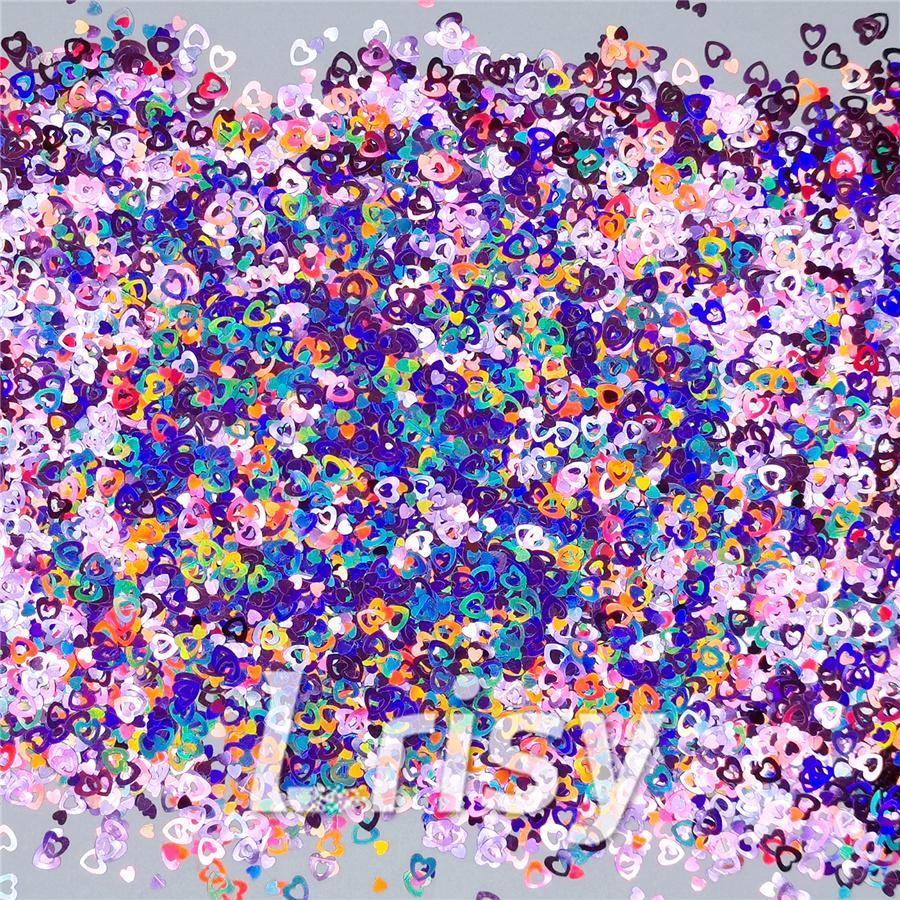 4mm Holographic Pink Hollow Out Heart Shaped Glitter LB0901
