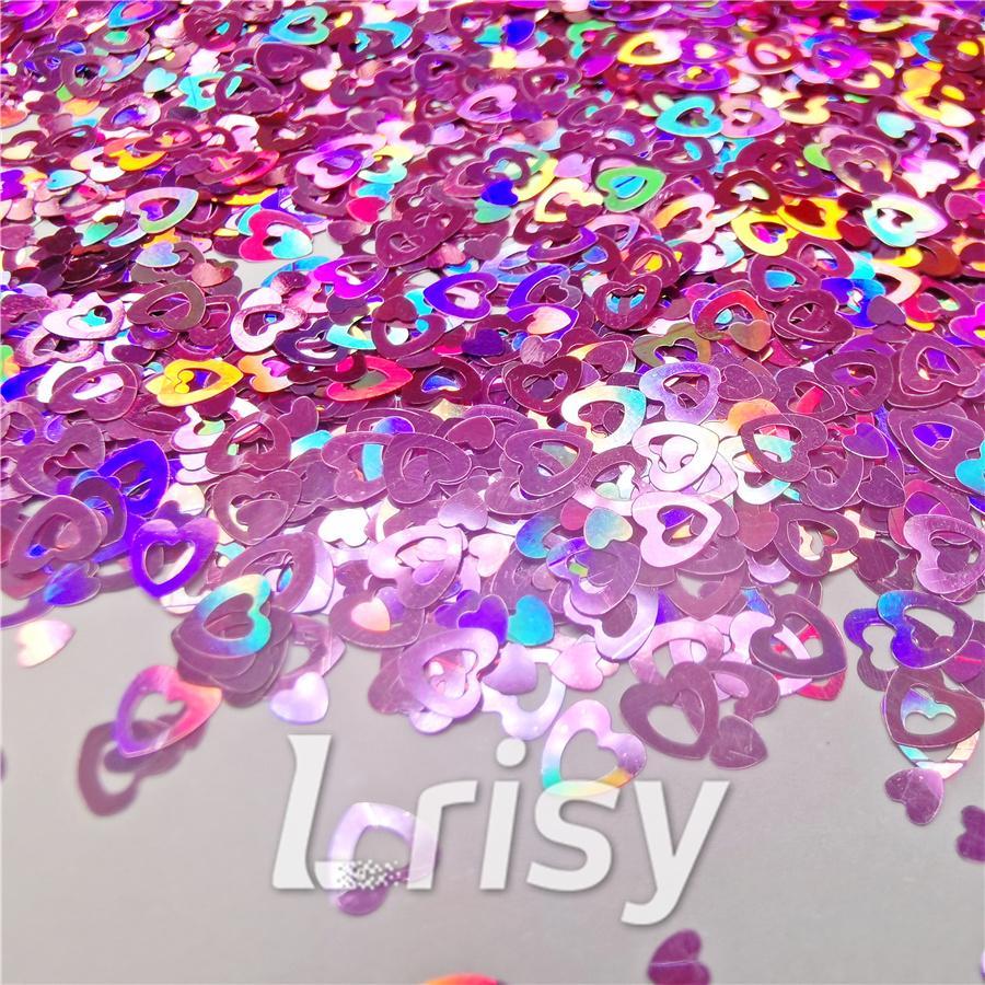 4mm Holographic Pink Hollow Out Heart Shaped Glitter LB0901