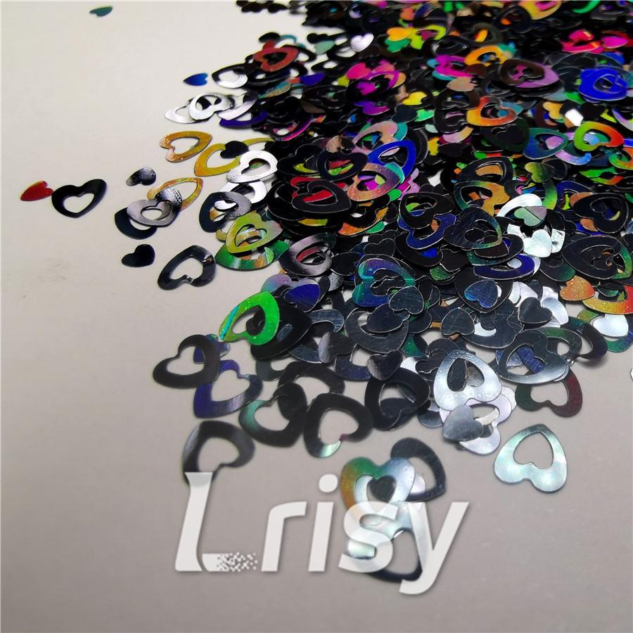 4mm Holographic Black Hollow Out Heart Shaped Glitter LB01000