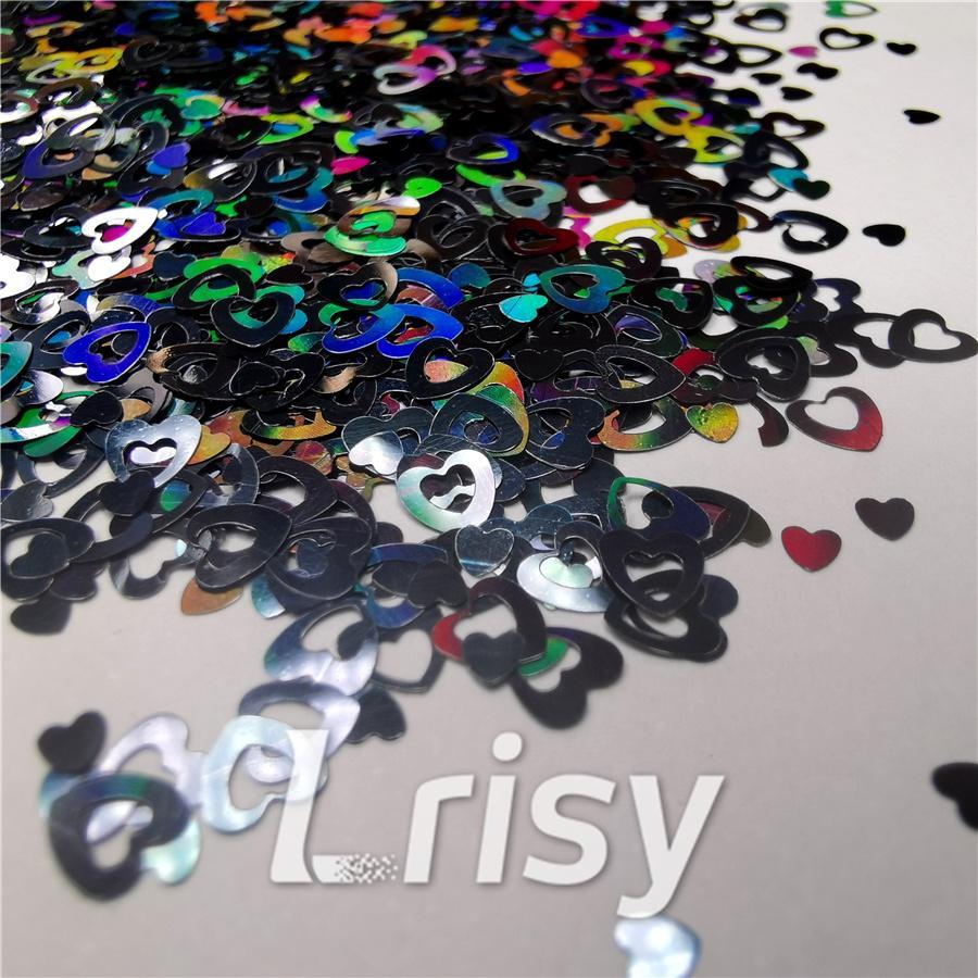 4mm Holographic Black Hollow Out Heart Shaped Glitter LB01000