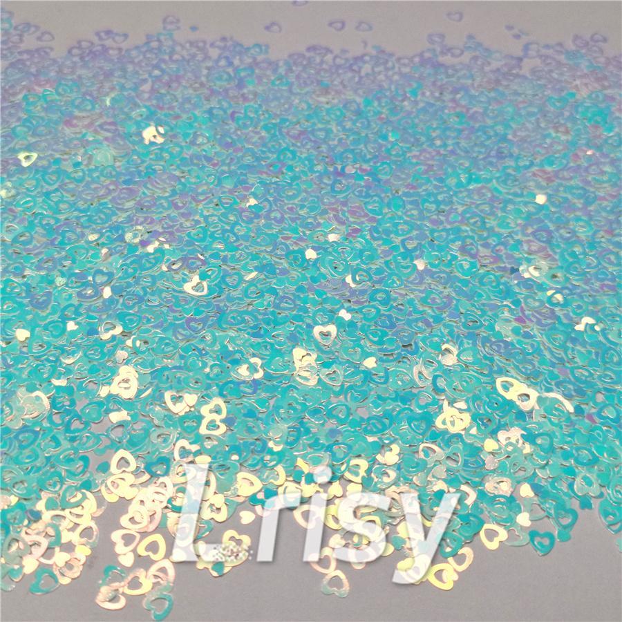 4mm Hollow Out Heart Shaped Dream Blue Iridescent Glitter C021R