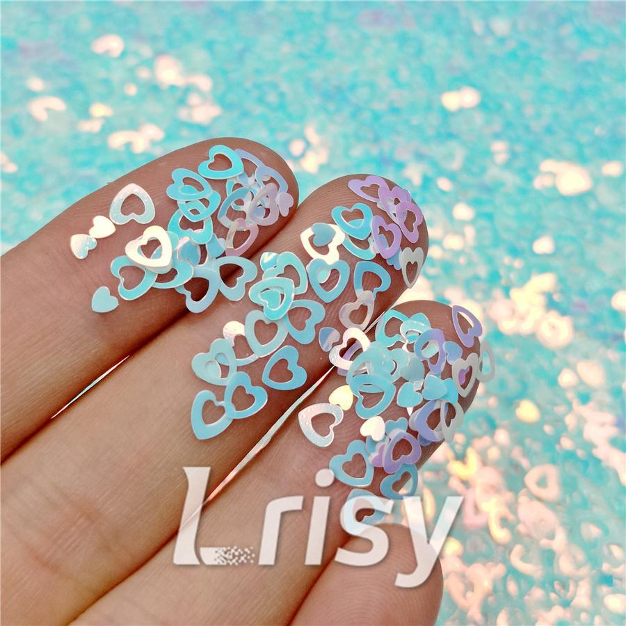 4mm Hollow Out Heart Shaped Dream Blue Iridescent Glitter C021R