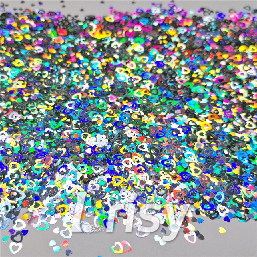 4mm Holographic Silver Hollow Out Heart Shaped Glitter LB0100