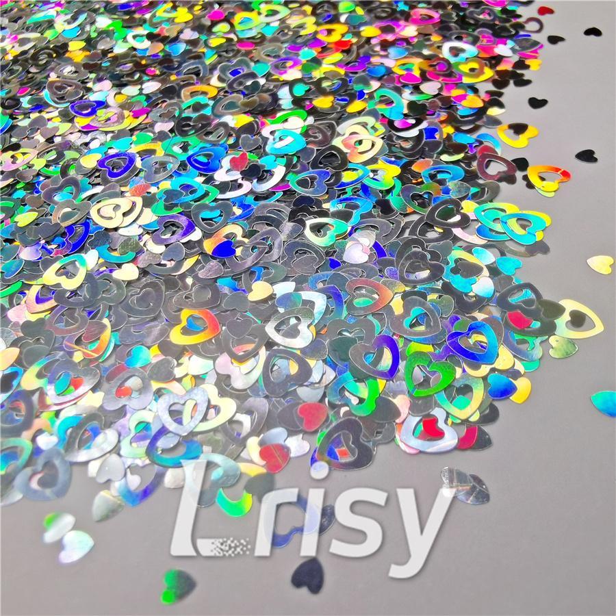 4mm Holographic Silver Hollow Out Heart Shaped Glitter LB0100