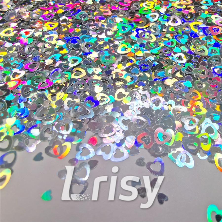 4mm Holographic Silver Hollow Out Heart Shaped Glitter LB0100