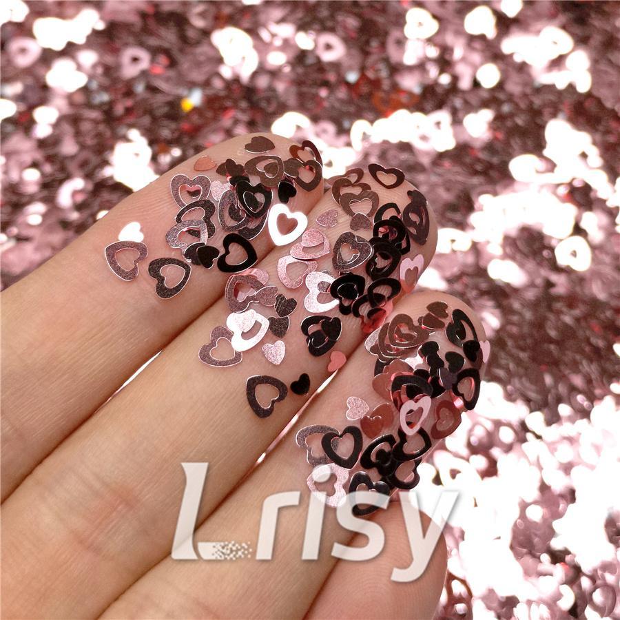4mm Light Pink Hollow Out Heart Shaped Glitter B0920