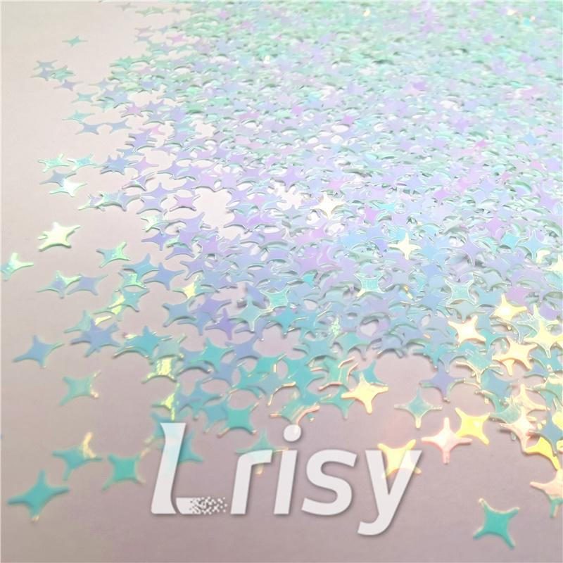 3/4/5mm Four Pointed Star Shaped Ice Blue Iridescent Glitter C021R