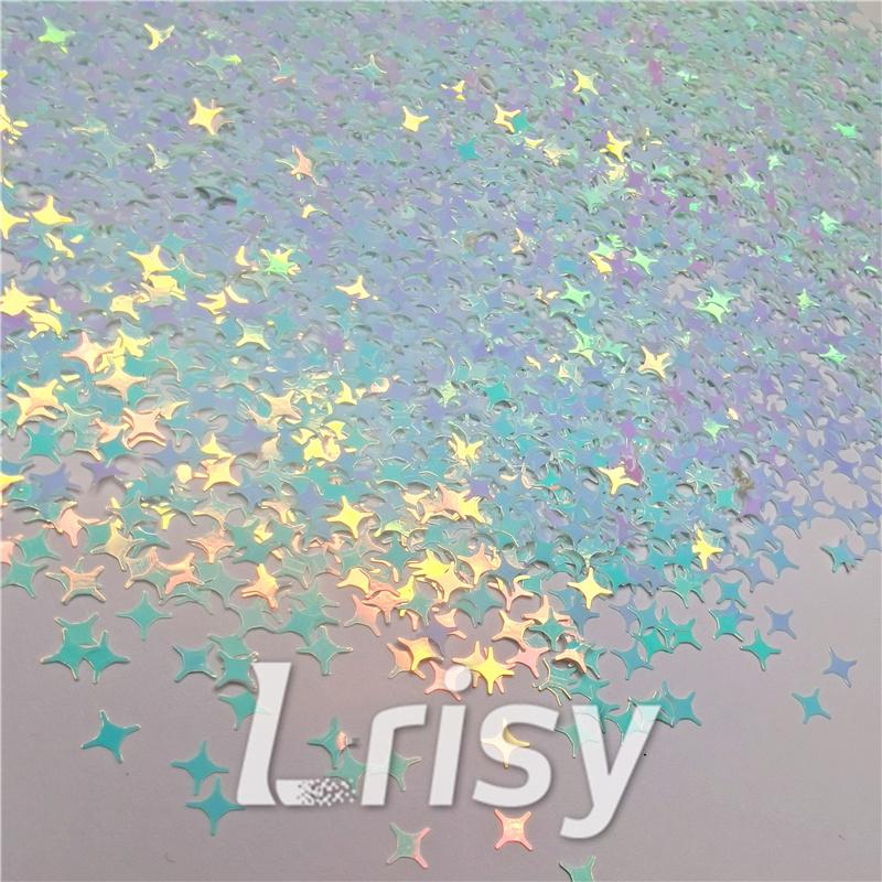 3/4/5mm Four Pointed Star Shaped Ice Blue Iridescent Glitter C021R