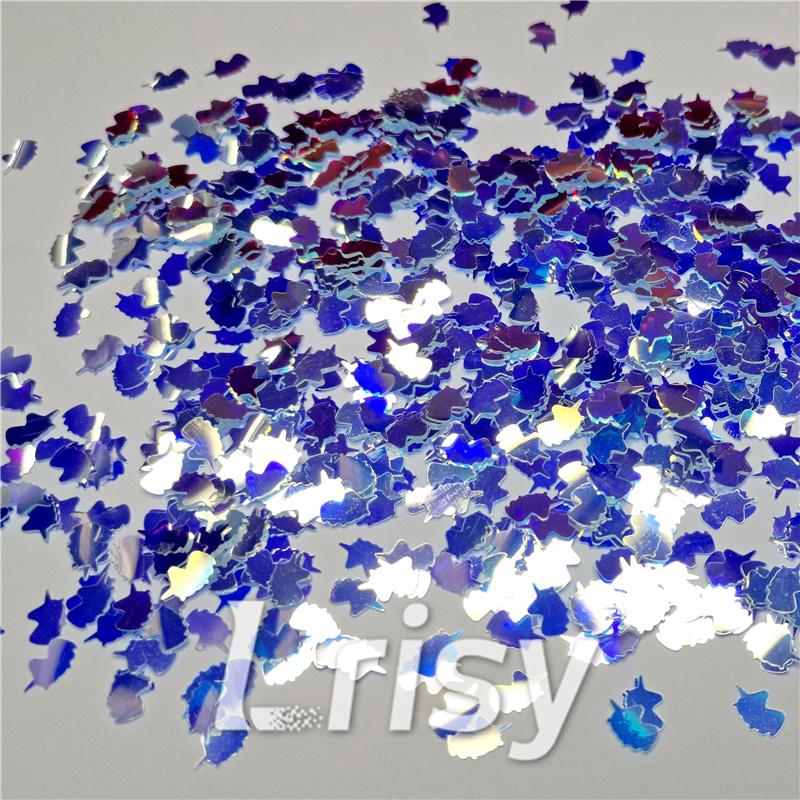 Unicorn Shaped Royal Blue Iridescent Glitter FE-F321A