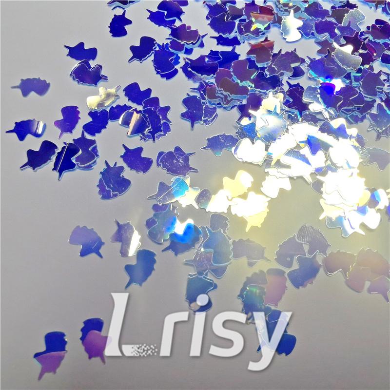 Unicorn Shaped Royal Blue Iridescent Glitter FE-F321A