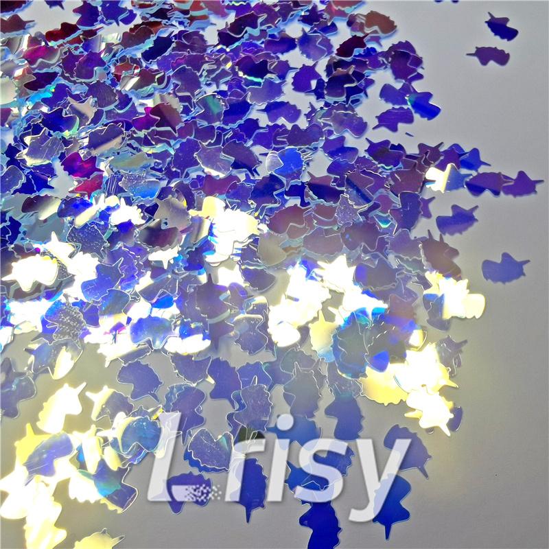 Unicorn Shaped Royal Blue Iridescent Glitter FE-F321A