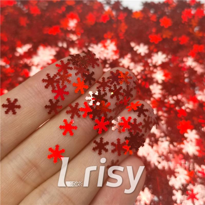 6mm Holographic Red Snowflake Shaped Glitter LB300