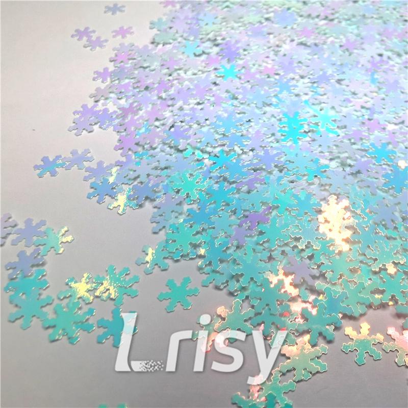 6mm Snowflake Shaped Ice Blue Iridescent Glitter C021R