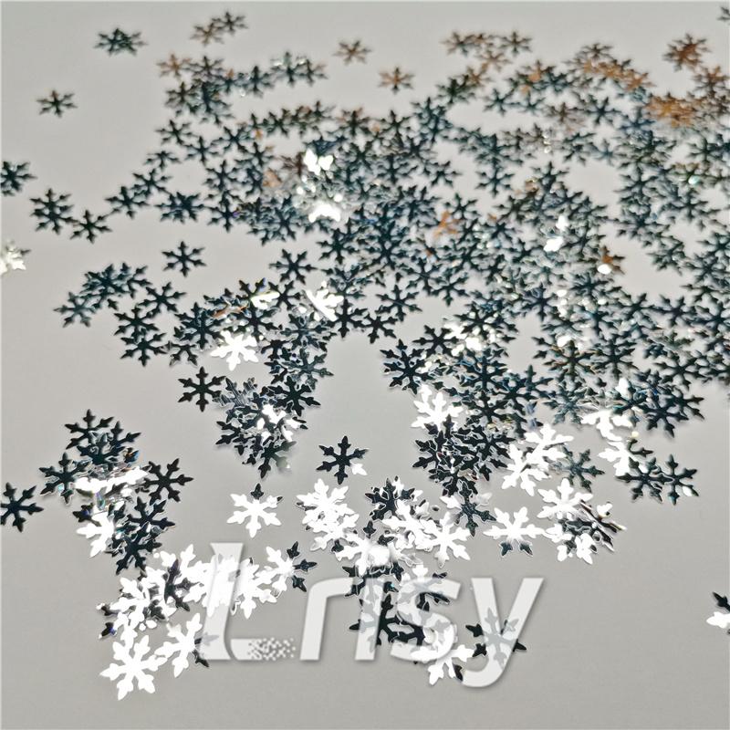9mm Snowflake Shaped Mirror Silver Glitter GSY001