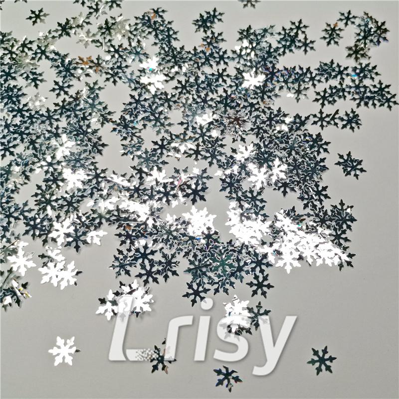 9mm Snowflake Shaped Mirror Silver Glitter GSY001
