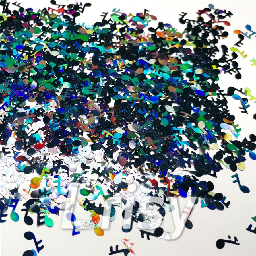 10mm Music notes Shaped Holographic Black Glitter LB01000
