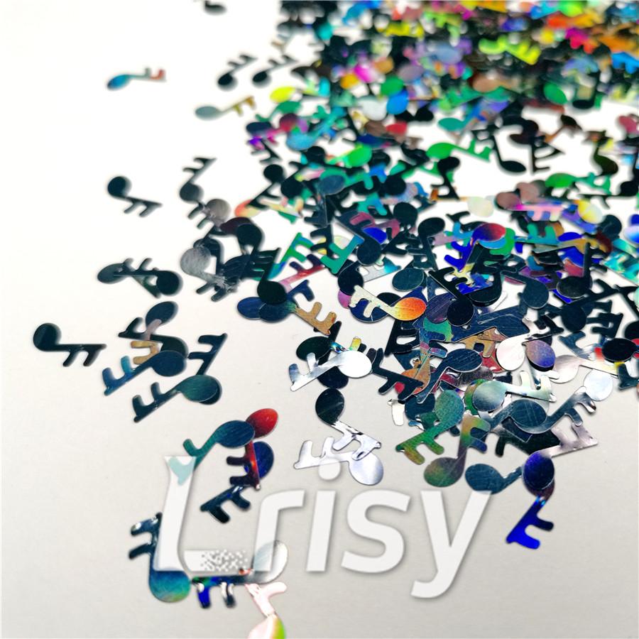 10mm Music notes Shaped Holographic Black Glitter LB01000