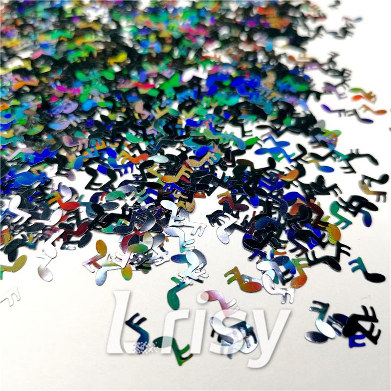 6mm Music notes Shaped Holographic Black Glitter LB01000