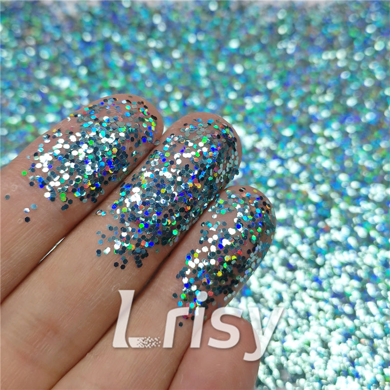 0.8mm Hexagon Cosmetic Grade Holographic Sky Blue Glitter SLG009