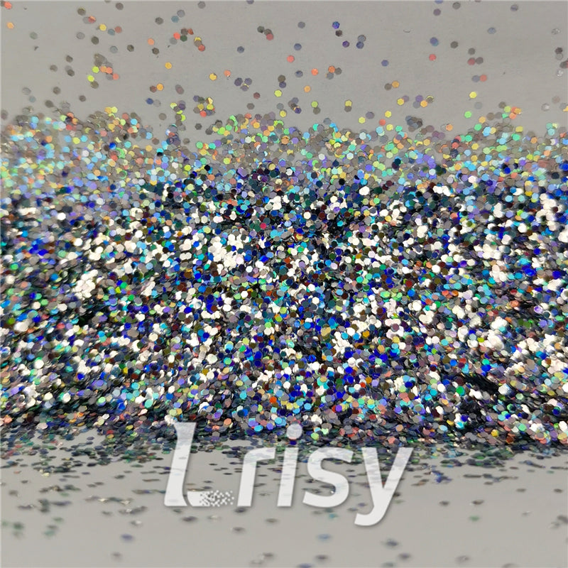 0.8mm Hexagon Cosmetic Grade Holographic Silver Glitter SLG001