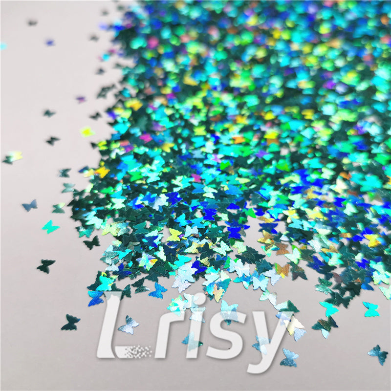 3mm Butterfly Shaped Holographic Teal Green Glitter LB0702
