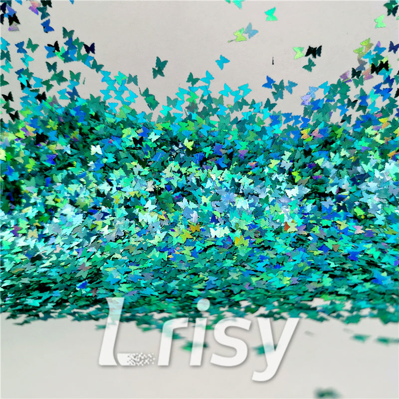 3mm Butterfly Shaped Holographic Teal Green Glitter LB0702