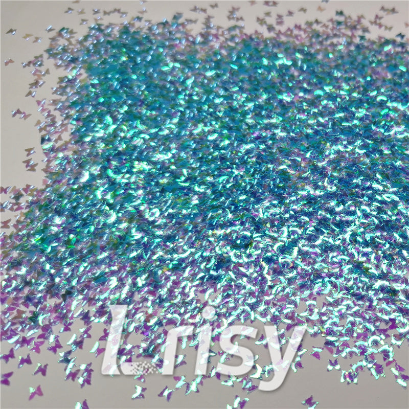 3mm Butterfly Shaped Iridescent Sky Blue Glitter C007