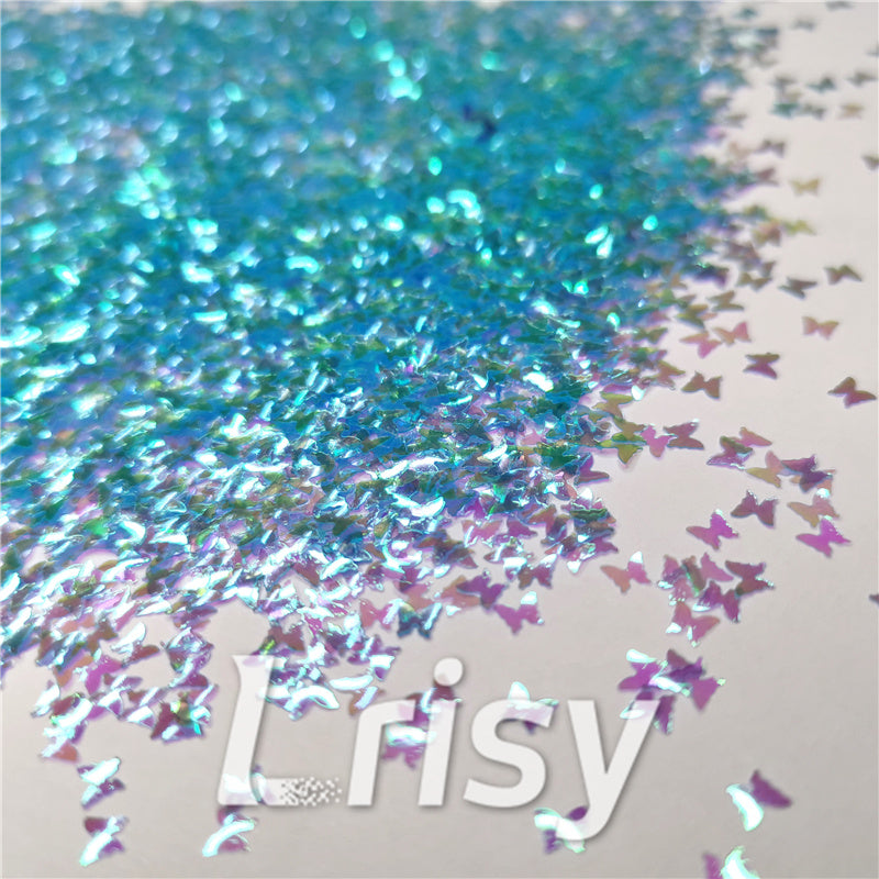 3mm Butterfly Shaped Iridescent Sky Blue Glitter C007