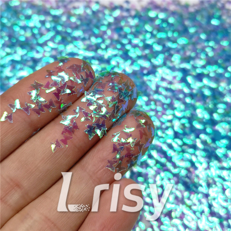 3mm Butterfly Shaped Iridescent Sky Blue Glitter C007