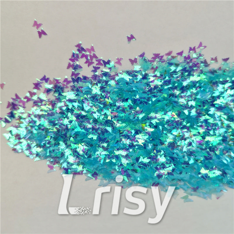 3mm Butterfly Shaped Iridescent Sky Blue Glitter C007