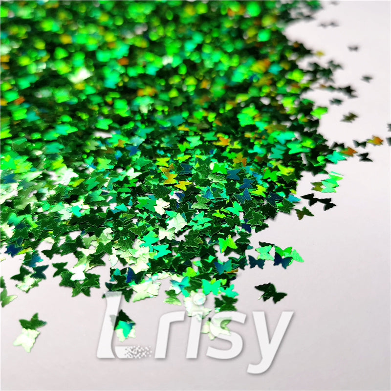 3mm Butterfly Shaped Holographic Green Glitter LB600