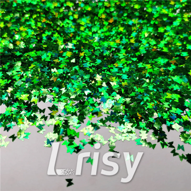 3mm Butterfly Shaped Holographic Green Glitter LB600