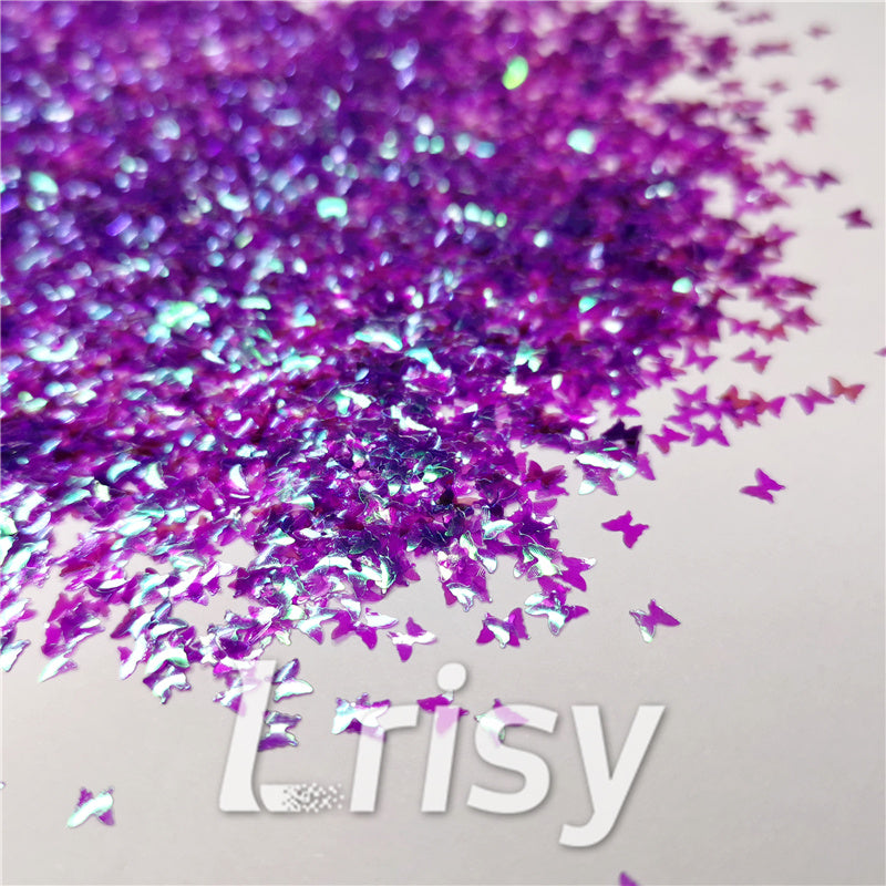 3mm Butterfly Shaped Iridescent Purple Glitter C006